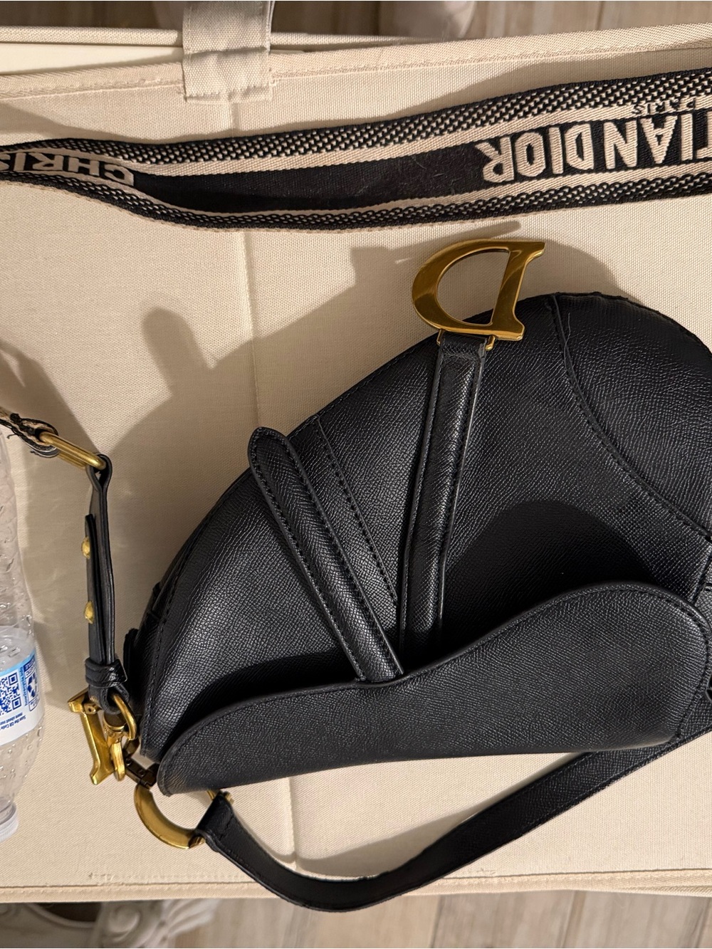 CD Black Saddle Bag with Gold Hardware